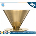 Titanium Coated Gold Pour Over Cone Dripper Reusable Stainless Steel Coffee Filter for Chemex, Hario, Carafes